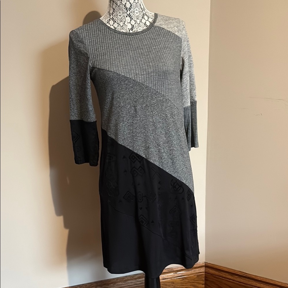 Desigual Asymmetrical Gray and Black Sheath Dress